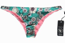 Wildfox Swim Medium Sixties Floral Emerald Green Pink Reversible Brazilian Botto