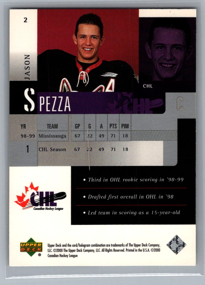 1999-00 Upper Deck Prospects - Jason Spezza #2 (RC) - Image 2 of 2
