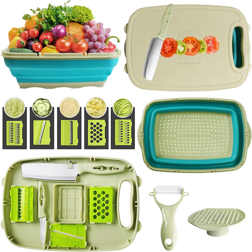Tagliere Multifunzione,9 in 1 Tagliere Pieghevole, Tagliere Lavello Pieghevole C - Foto 12 di 12