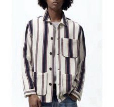 Zara Men s Striped Cotton blend Casual Shacket Textured Button Up Shirt Sz M