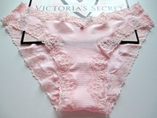 VICTORIA'S SECRET Cotton Bikini Panty S M L XL Pink NWT Lace Trim Shadow Stripe