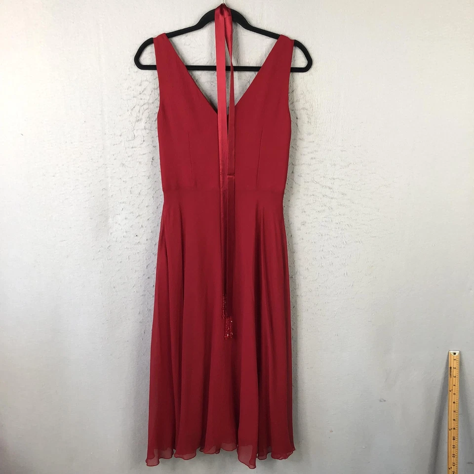 Vestido Donna Morgan Mujer 6 Rojo Seda Midi Cuello en V Plisado Corpiño Formal Cóctel Foto 2 de 4