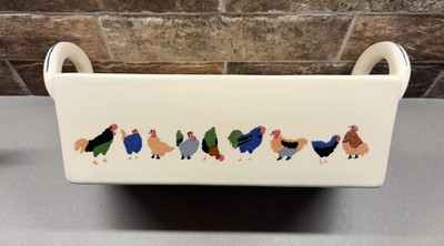 Vintage Verbano Argentina Chickens Porcelain Casserole Dish Farmhouse Decor 