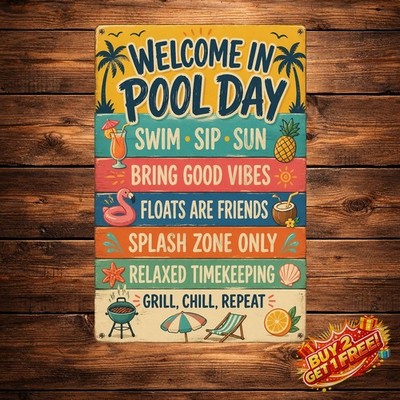 Our Pool Welcome Metal Sign Retro Swimming Area Proudly Serving Tin Plaque