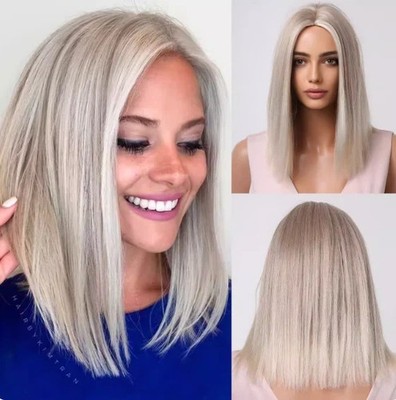 Short Straight Hair Mix Blonde Human Hair Blend Heat Ok For Women Natural Wigs