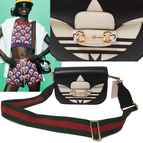 GUCCI BAG 658574 ADIDAS 1955 MINI BAG BLACK LEATHER w HORSEBIT WEB HANDLE $3,400