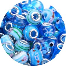 50pcs 15x11mm murano large hole glass beads with silver brass cores eu