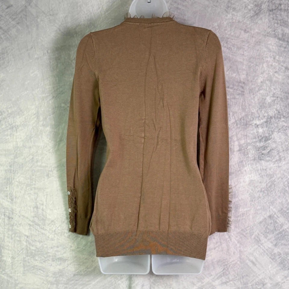 Y2k Preppy Coquette Ruffle Trim Cardigan sweater sz S Rory Gilmore Blair Waldorf - Image 3 of 4