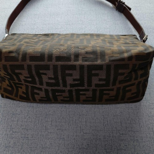 Fendi Zucca Print Shoulder Bag Leather Canvas Jacquard Brown Vintage Authentic - Picture 20 of 24