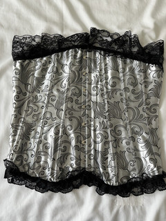 Women's Victorian Gothic Grey & Black Ruffle Lace Corset XL