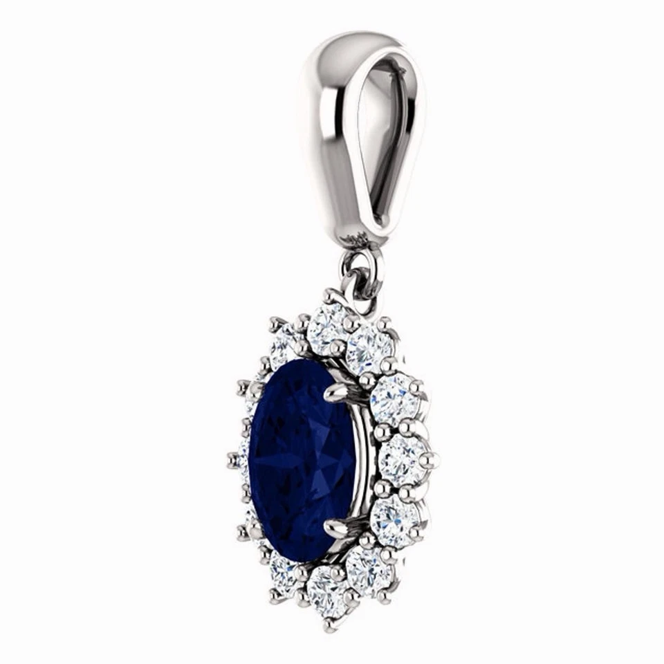  Ceylon Blue sapphire Pendant 14K White Gold Gift For Her Us Uk  - Image 2 of 4