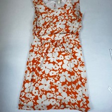 Emma & Michele Orange White Floral Sleeveless Elastic Waist Dress Size M