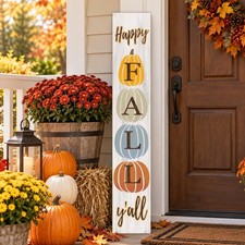 Happy Fall Y'all Porch Sign 47" Autumn Pumpkin Front Door Welcome Sign Vertic...