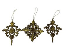 Vintage Metal Filigree Ornamants Set Of Three 5in Long