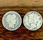 2 Silver Dimes Coin Lot - 1914-S & 1944 90% Silver Old US Coins - No Reserve🔥C9