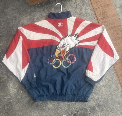 Vintage 90s Starter USA Olympic Team Windbreaker Jacket W/ Eagle Back Graphic