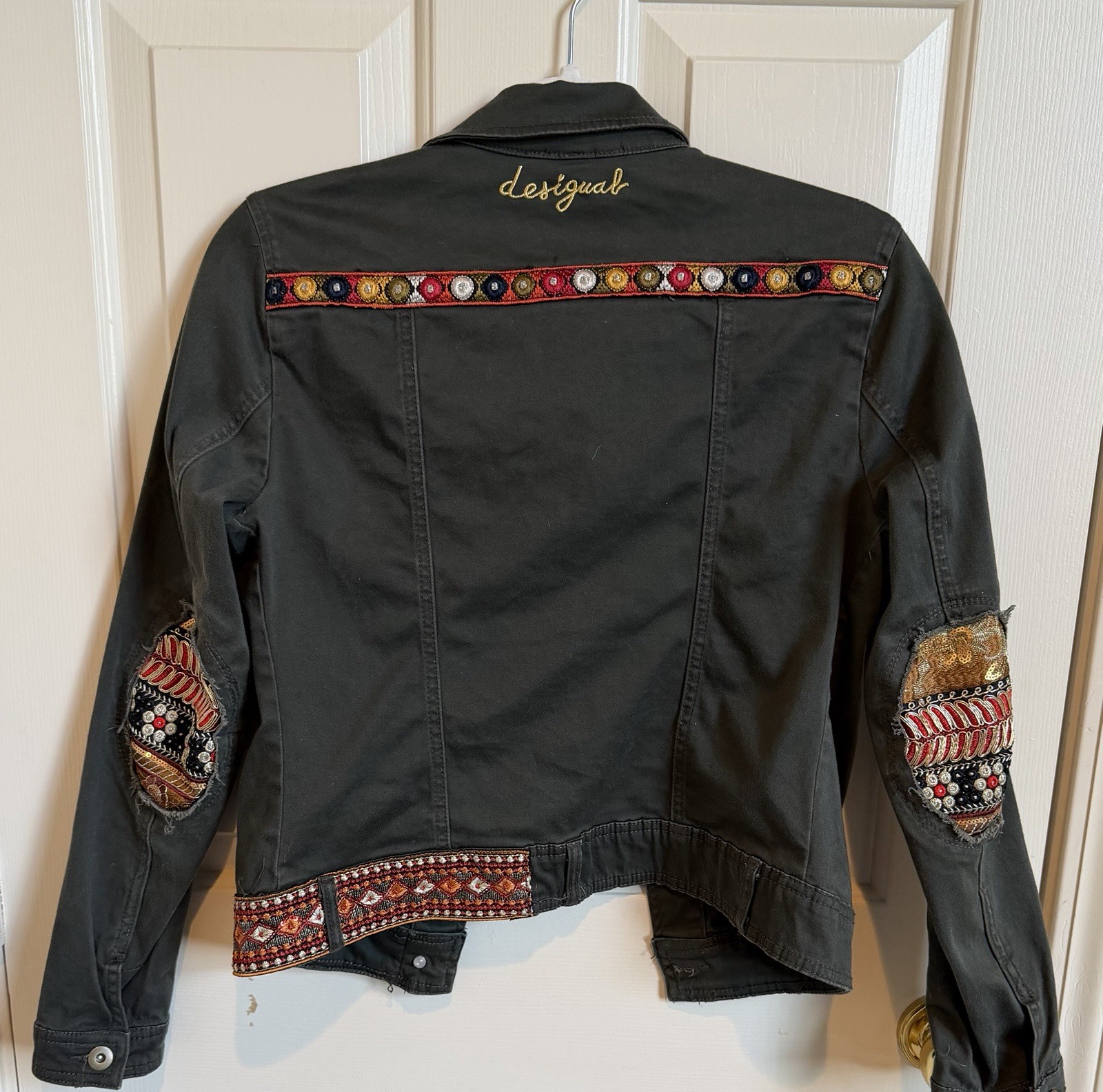 Desigual Olive Embroidered Patchwork Distressed B… - image 4