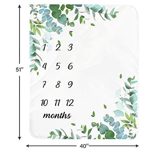 Baby Monthly Milestone Blanket Boy - Neutral Leaf Newborn Month Blanket for - Picture 5 of 8