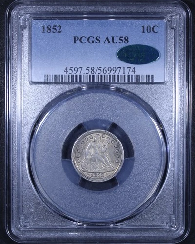 1852 Seated Liberty Dime - 10c PCGS AU58 CAC ✅ - Tough Coin!