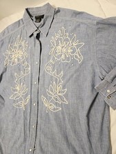 Vtg Carole Little Sz L Blue Western Embroidered Blouse Shirt Cotton Preppy Fairy