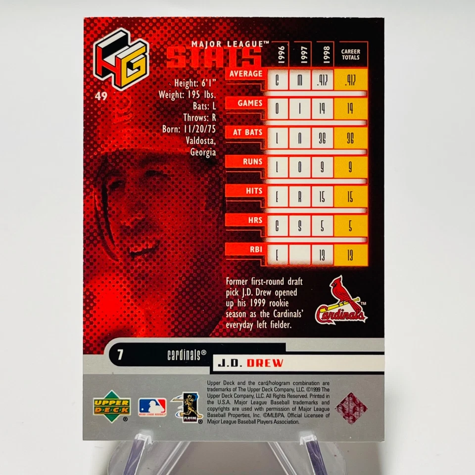 J.D. DREW 1999 Upper Deck HoloGrFX MLB #49  Cardinals - Image 2 of 2