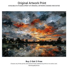 Dramatischer Sonnenuntergang See | Druck auf mattem Papier | Landschaft Himmel Wandbild