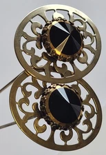 Pair of Antique Filigree HATPINs with Faceted Bezel set Glass Stones