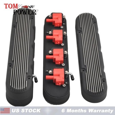Finned Vintage Hidden Coil Aluminum Valve Cover For Chevy LS -Centerbolt Black