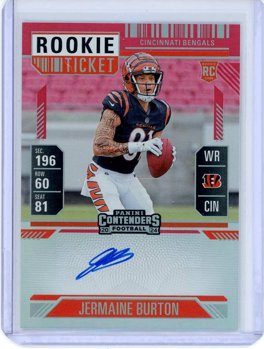 2024 Panini Contenders Jermaine Burton Rookie Ticket Auto Red Zone FOTL B143