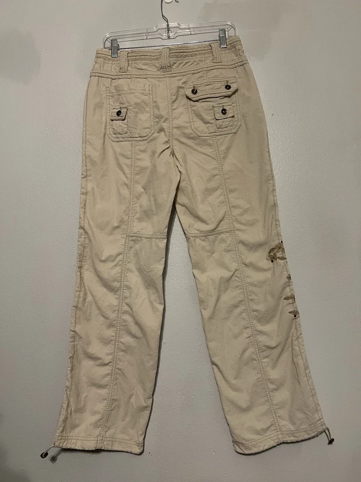 Vtg Y2K Faded Glory Womens Corduroy Cargo Pants Tapered Embroidery Beige Size 10 - Image 2 of 4