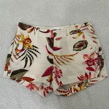 Old Navy Everyday Shorts Linen Blend Womens Sz 4 Tropical Print Pockets Mid Rise