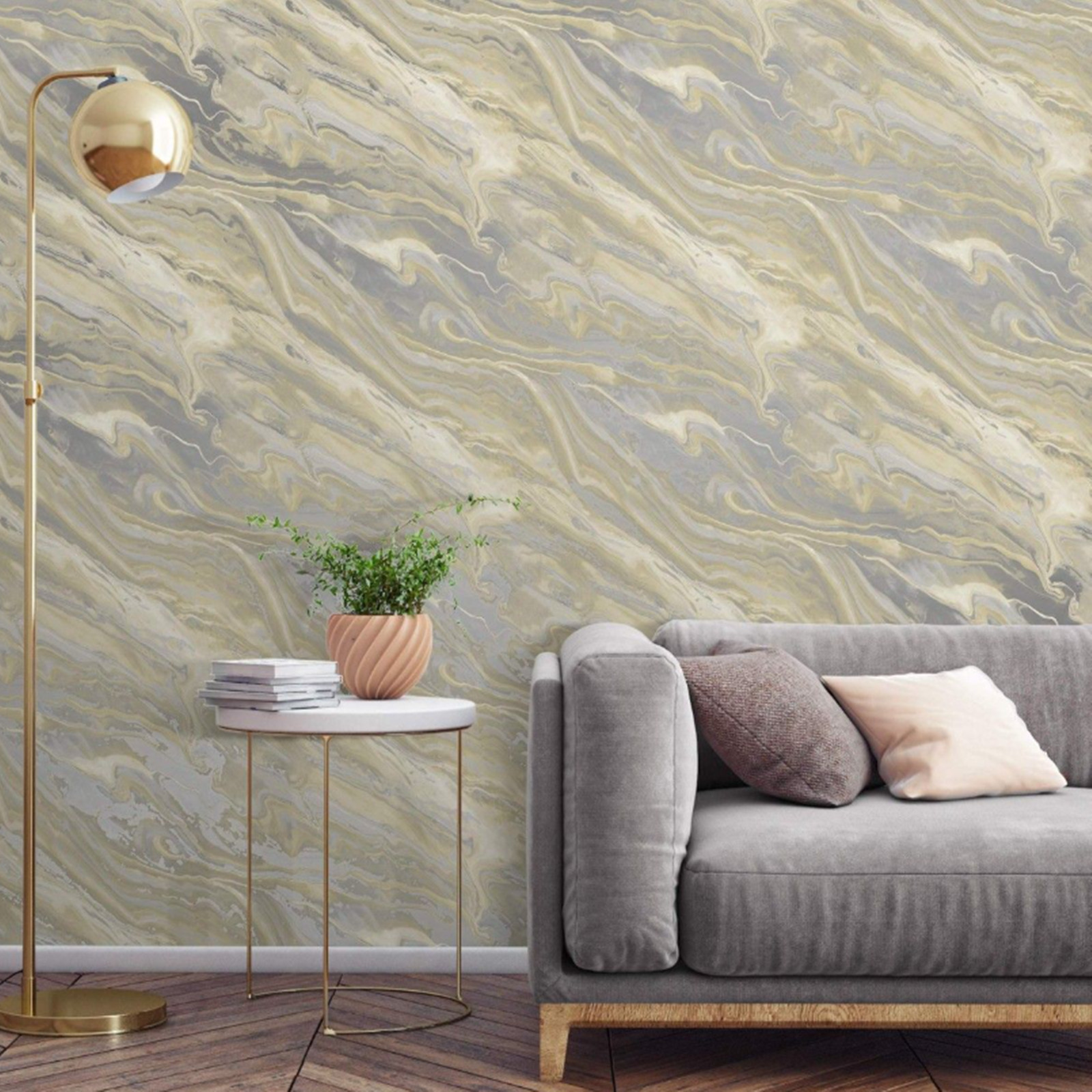 Grey Neutral Marble Wallpaper Shimmer Smooth Finish Feature Wall Lounge Bedroom