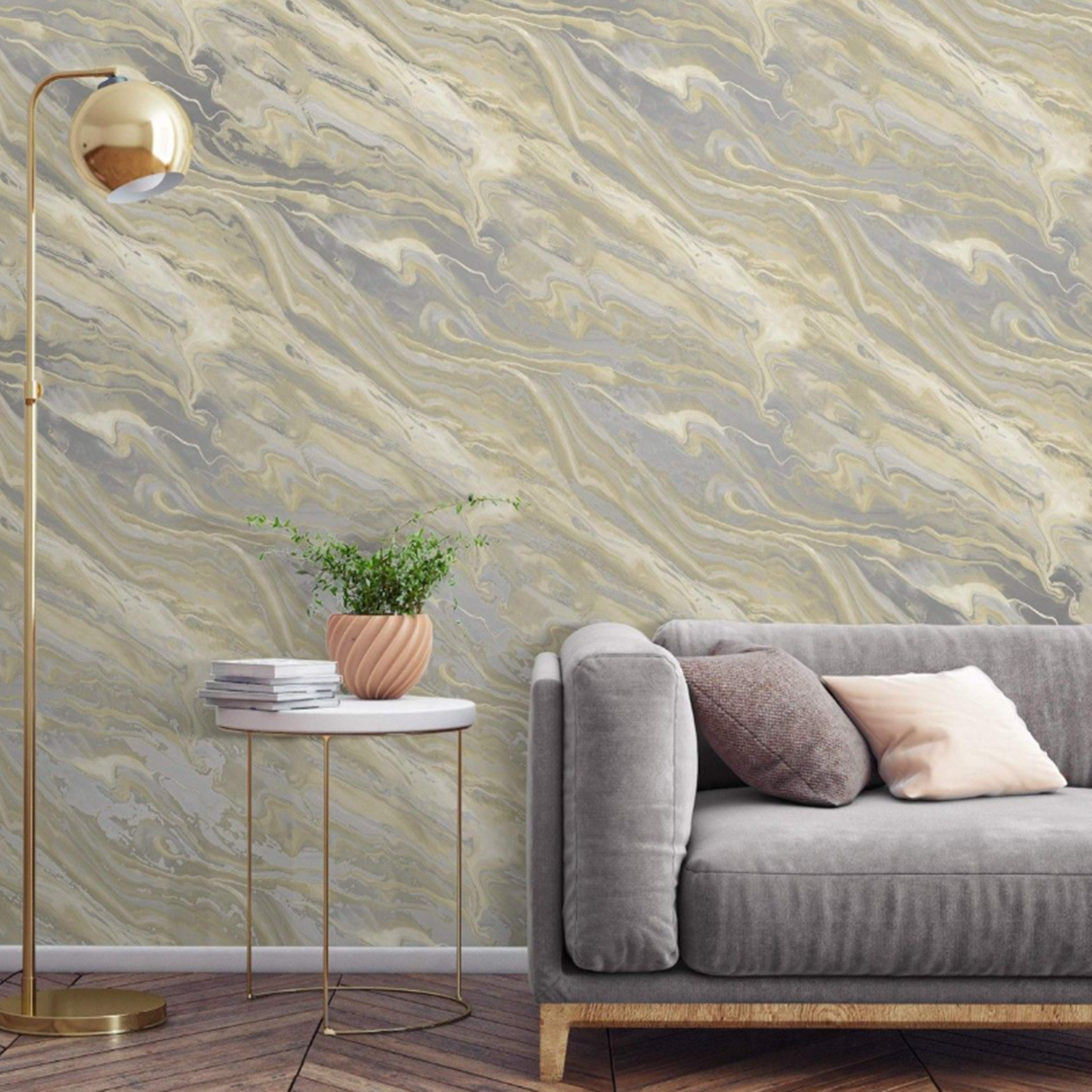 Grey Neutral Marble Wallpaper Shimmer Smooth Finish Feature Wall Lounge Bedroom