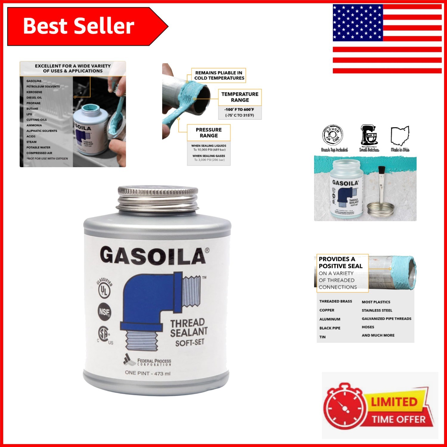 Soft-Set Pipe Thread Sealant - 1 Pint Non-Hardening Paste with Brush Cap