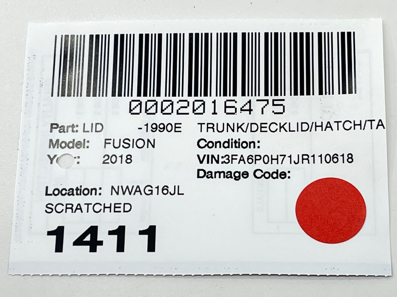 2013 - 2020 FORD FUSION REAR DECK TRUNK LID SHELL COVER PANEL OEM BLACK_G1