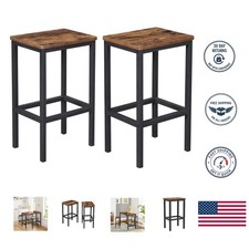 Set of 2 Rustic Brown Industrial Bar Stools with Footrests for Stylish Dining