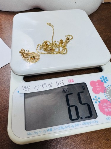 18K 750 Gold Foxtail Chain Butterfly Earring & Necklace 15.5”/16” long 2mm 6.5g - Picture 4 of 24