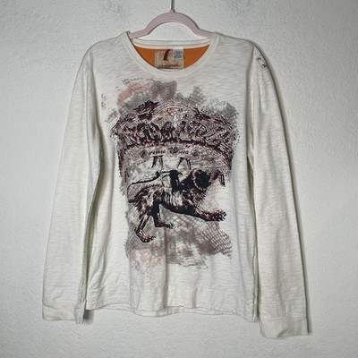 Parasuco Long Sleeve Last Supper Lion Graphic Print Shirt Sz L Cream Rhinestone
