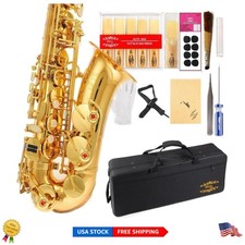 Complete E Flat Alto Saxophone Package: Gold Finish, 11 Reeds  Cleaning Tools