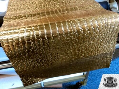 CROCODILE VINYL GOLD FABRIC FAUX LEATHER UPHOLSTERY - Picture 3 of 5