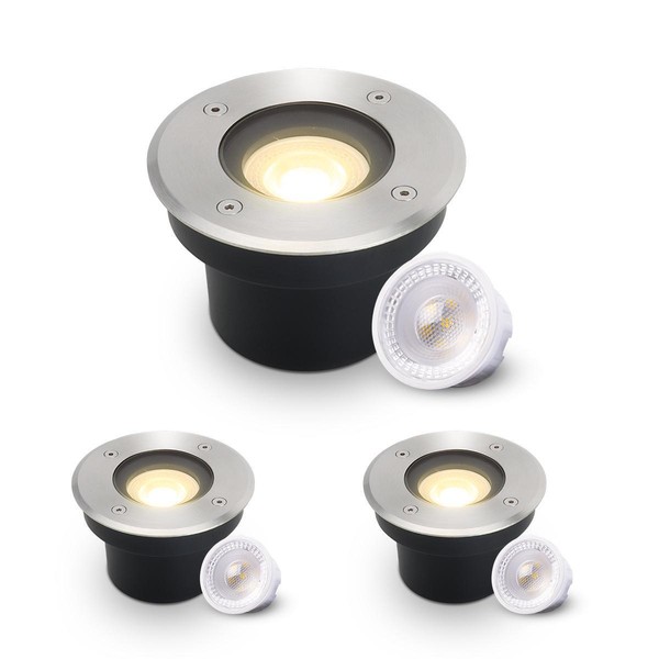 3Er-Set Flache Led Bodeneinbaustrahler Rund Gartenstrahler 230V Dimmbar-image