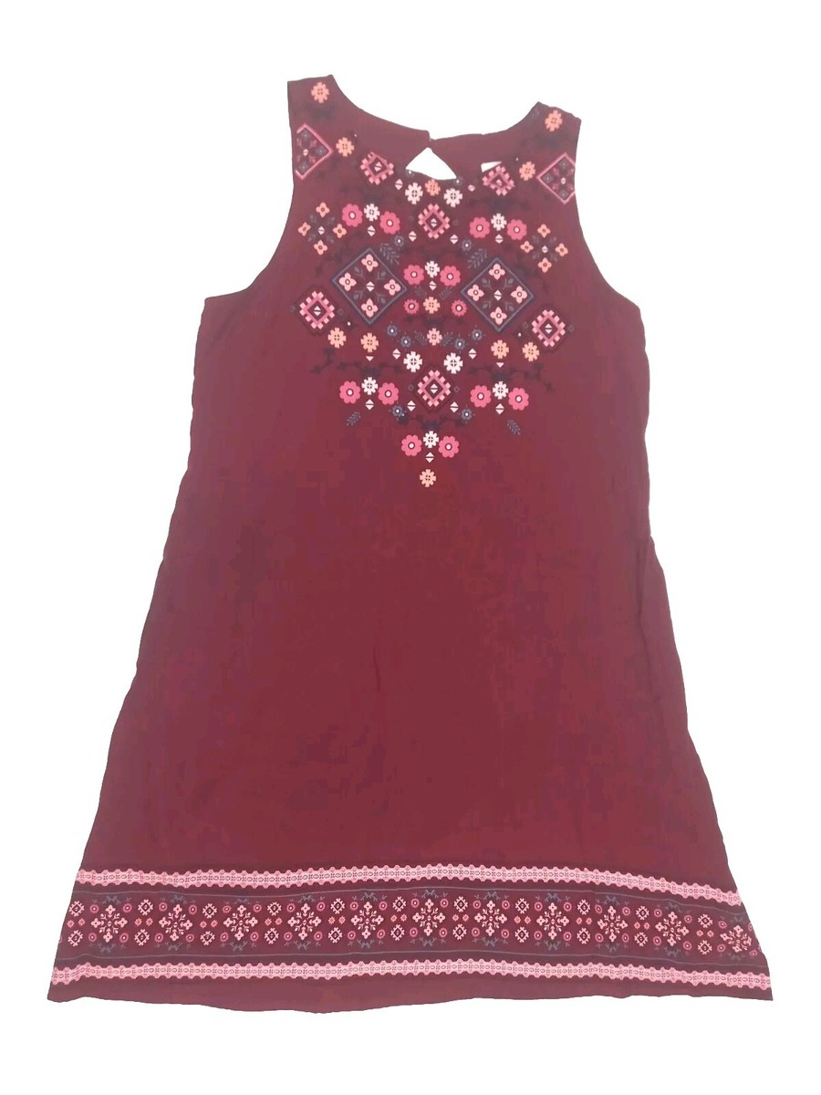 NEW! Womens XHILARATION DRESS Sz M Burgundy Floral Boho Lined Shift Keyhole Back NEW! Womens XHILARATION DRESS Sz M Burgundy Floral Boho Lined Shift Keyhole Back