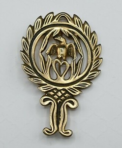 Authentic Vintage Eagle Bird Heart Wheat Emblem Gold Plated Pin Brooch
