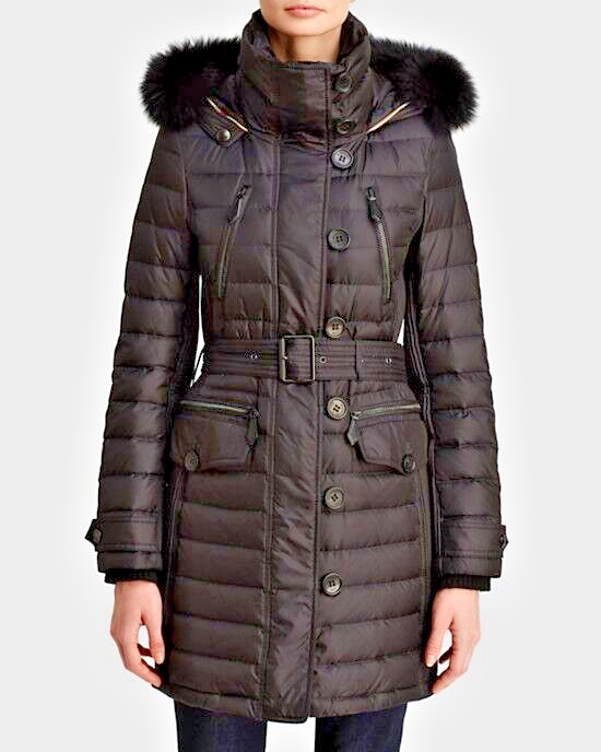 Burberry Brit Pipleigh Down Puffer Coat Jacket with Fur Hood Burberry Brit Pipleigh Down Puffer Coat Jacket with Fur Hood