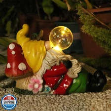 Ovewios Garden Gnome Statue Outdoor Decor, Funny Gnome Figurine Lying on Mush