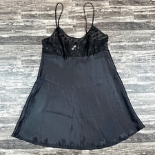 Victoria's Secret Vintage size M/L Black Slip Dress Nightgown Gold Crown Label