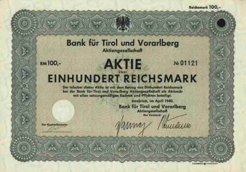 Banque pour le Tyrol et le Vorarlberg 1940 Innsbruck Autriche Creditanstalt Oberbank - Photo 1 sur 1