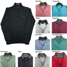 Crew Clothing Mens Knitted Jumper Long Sleeve Half Zip Cotton Embroidered Logo