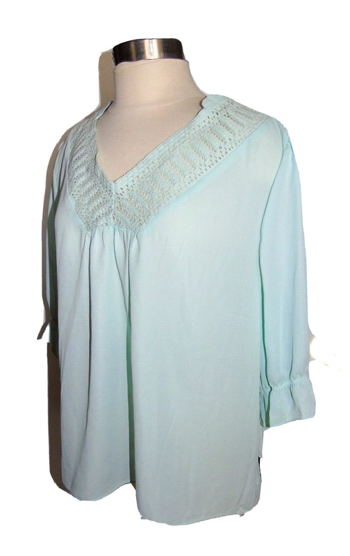 Zac & Rachel blouse womens XL V neck Blouse Mint short sleeve NEW