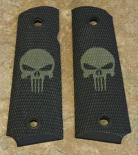 1911 Grips - PUNISHER - BLACK/ODG - .45, AMBI CUT, FULL SIZE, CUSTOM